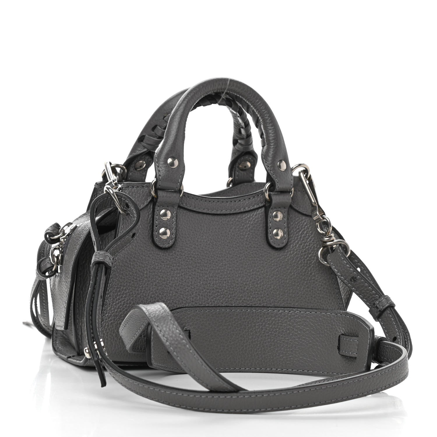 Balenciaga Grained Calfskin Neo Classic Silver Hardware Nano City Crossbody Dark Grey 3 of 11