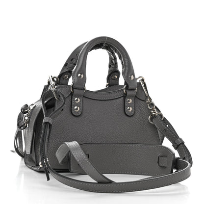 Balenciaga Grained Calfskin Neo Classic Silver Hardware Nano City Crossbody Dark Grey 3 of 11