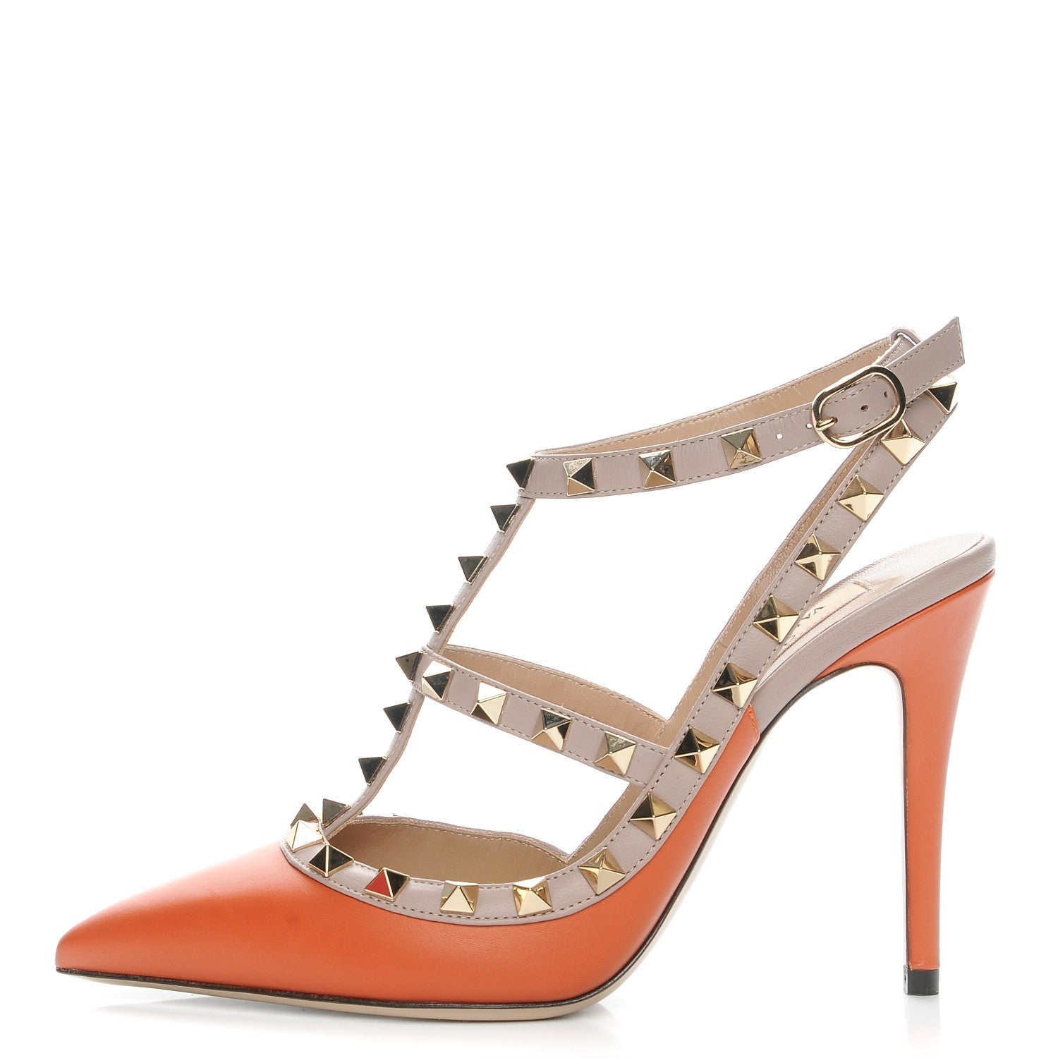 Valentino Garavani Calfskin Nappa Rockstud Ankle Strap 100mm Pumps 36 Orange Poudre 1 of 9