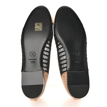 Chanel Raffia Cap Toe Ballerina Flats 36.5 Black Beige 6 of 9