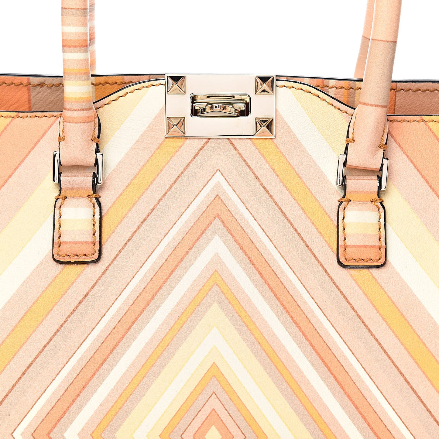 Vitello Native Couture 1975 Rockstud Double Handle Tote Mandarin Sorbet