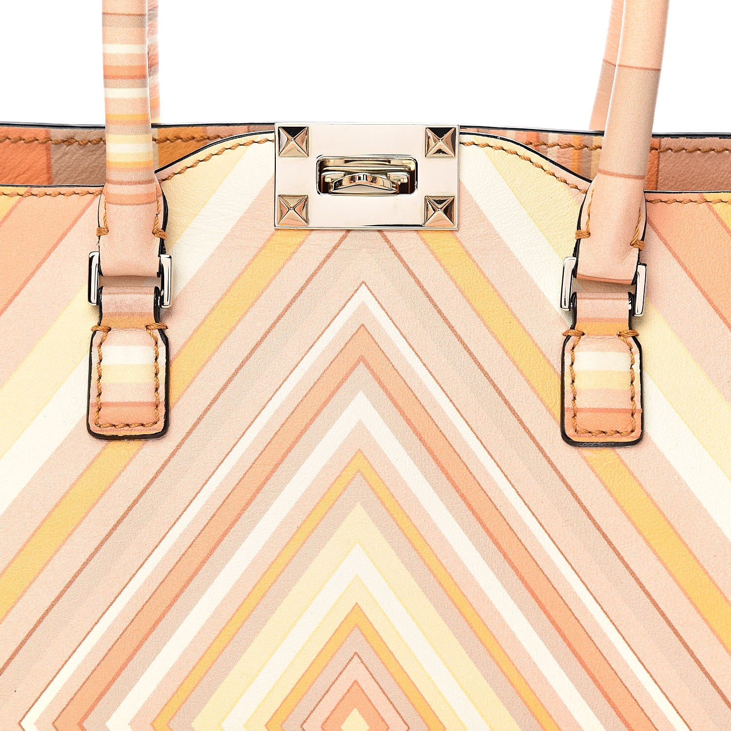 Valentino Garavani Vitello Native Couture 1975 Rockstud Double Handle Tote Mandarin Sorbet 10 of 10