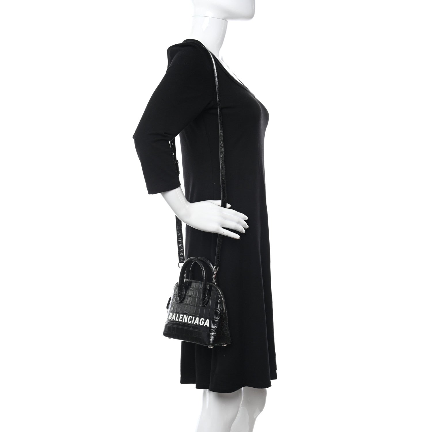 Balenciaga Calfskin Logo Crocodile Embossed XXS Ville Top Handle Bag Black White 2 of 11
