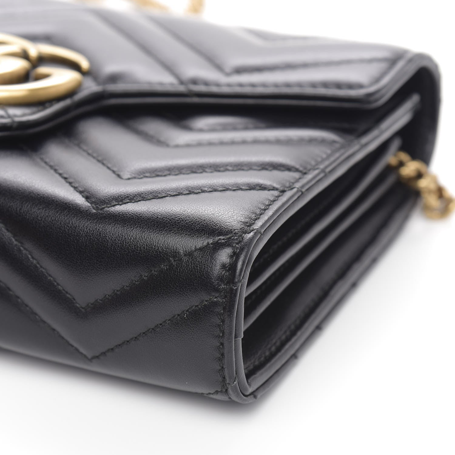 Gucci Calfskin Matelasse GG Marmont Chain Wallet Black 9 of 13