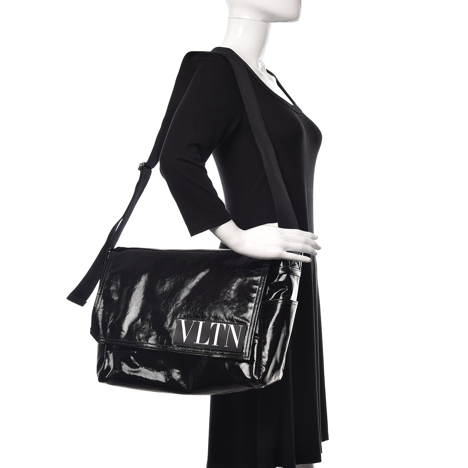 Valentino Garavani Shiny Canvas VLTN Medium Messenger Bag Black 2 of 10
