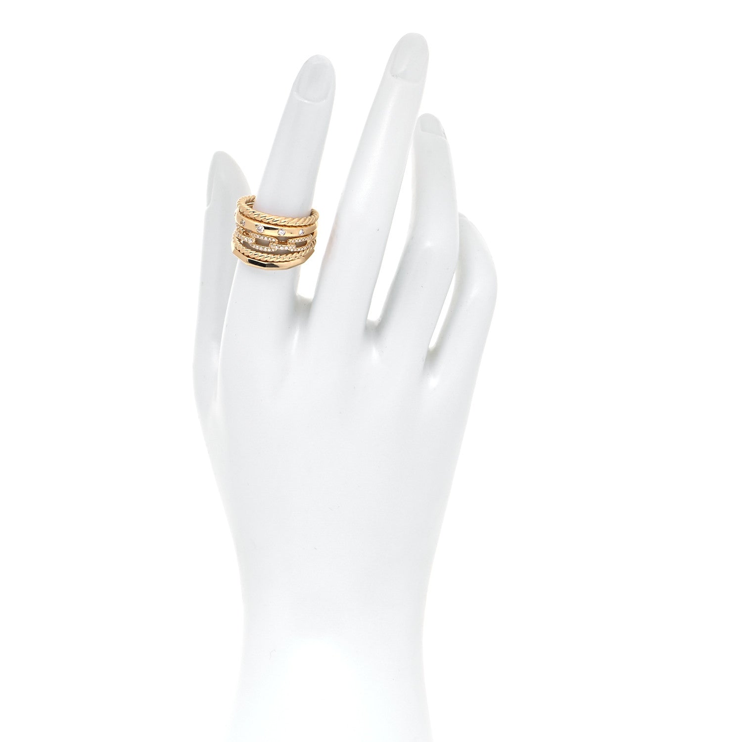 David Yurman 18K Yellow Gold Diamond 15mm Stax Five-Row Ring 54 7 2 of 5