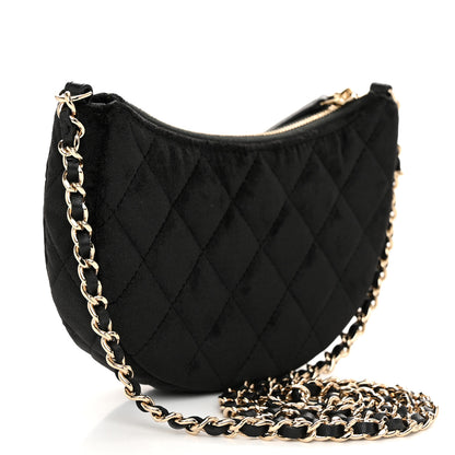 Chanel Velvet Crystal Quilted Chain Hobo Black 3 of 11