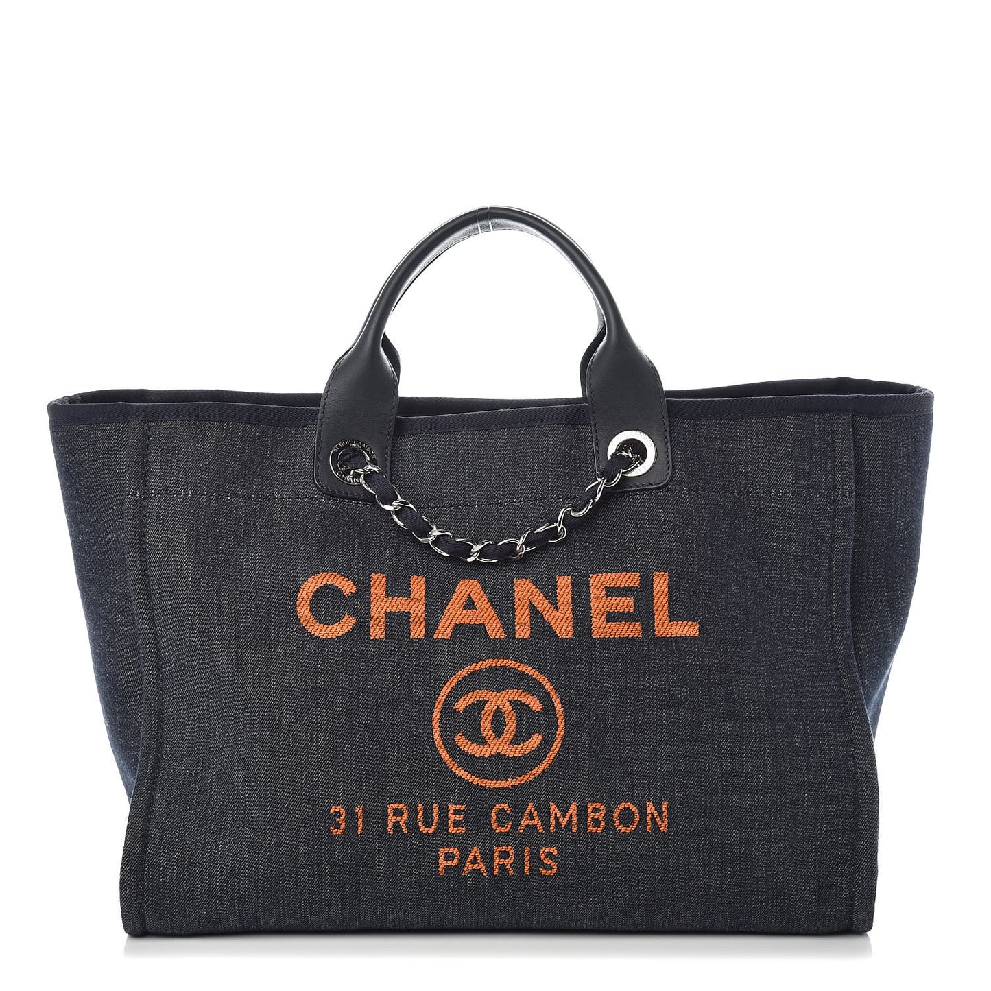 Denim Large Deauville Tote Blue Orange