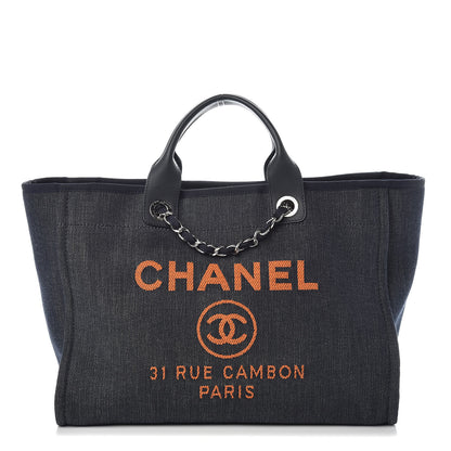 Chanel Denim Large Deauville Tote Blue Orange 1 of 10