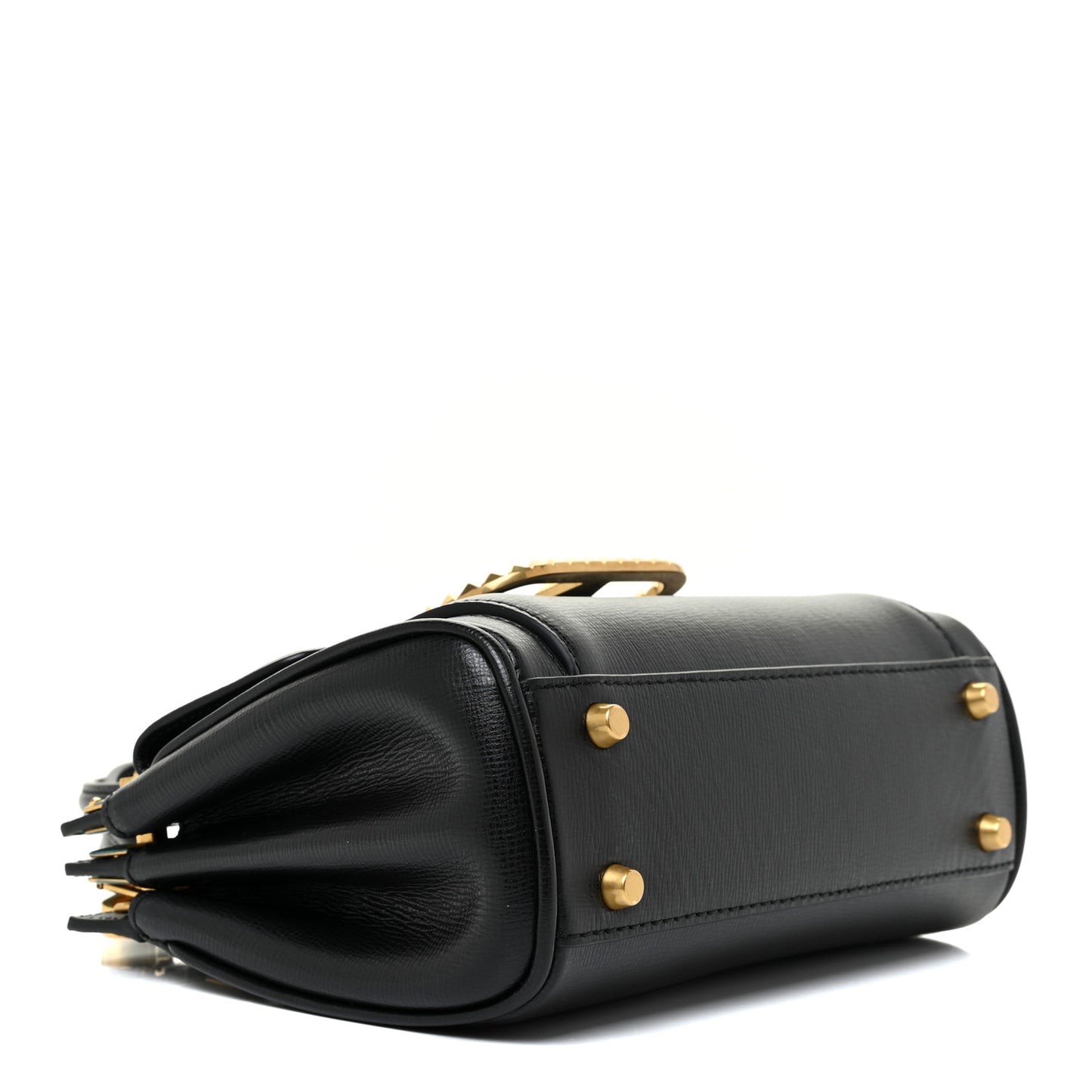 Grainy Calfskin Mini Rockstud Alcove Top-Handle Bag Black