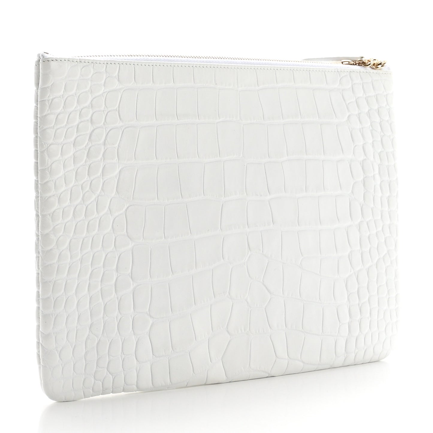 Calfskin Crocodile Embossed Cocodile Medium Cosmetic Case White Gold
