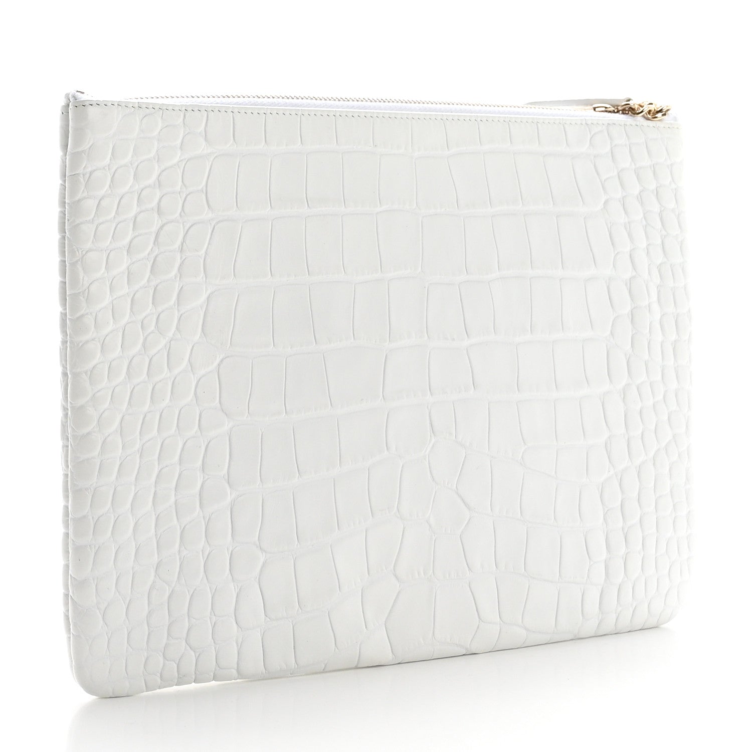 Chanel Calfskin Crocodile Embossed Cocodile Medium Cosmetic Case White Gold 3 of 8