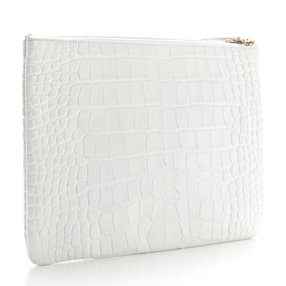 Chanel Calfskin Crocodile Embossed Cocodile Medium Cosmetic Case White Gold 3 of 8