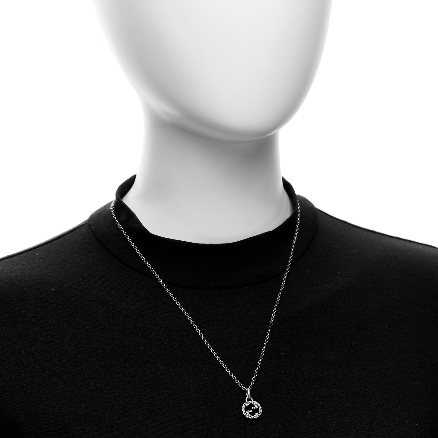 Sterling Silver Small Textured Interlocking G Pendant Necklace