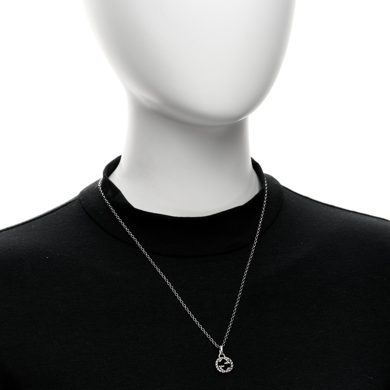 Gucci Sterling Silver Small Textured Interlocking G Pendant Necklace 2 of 4