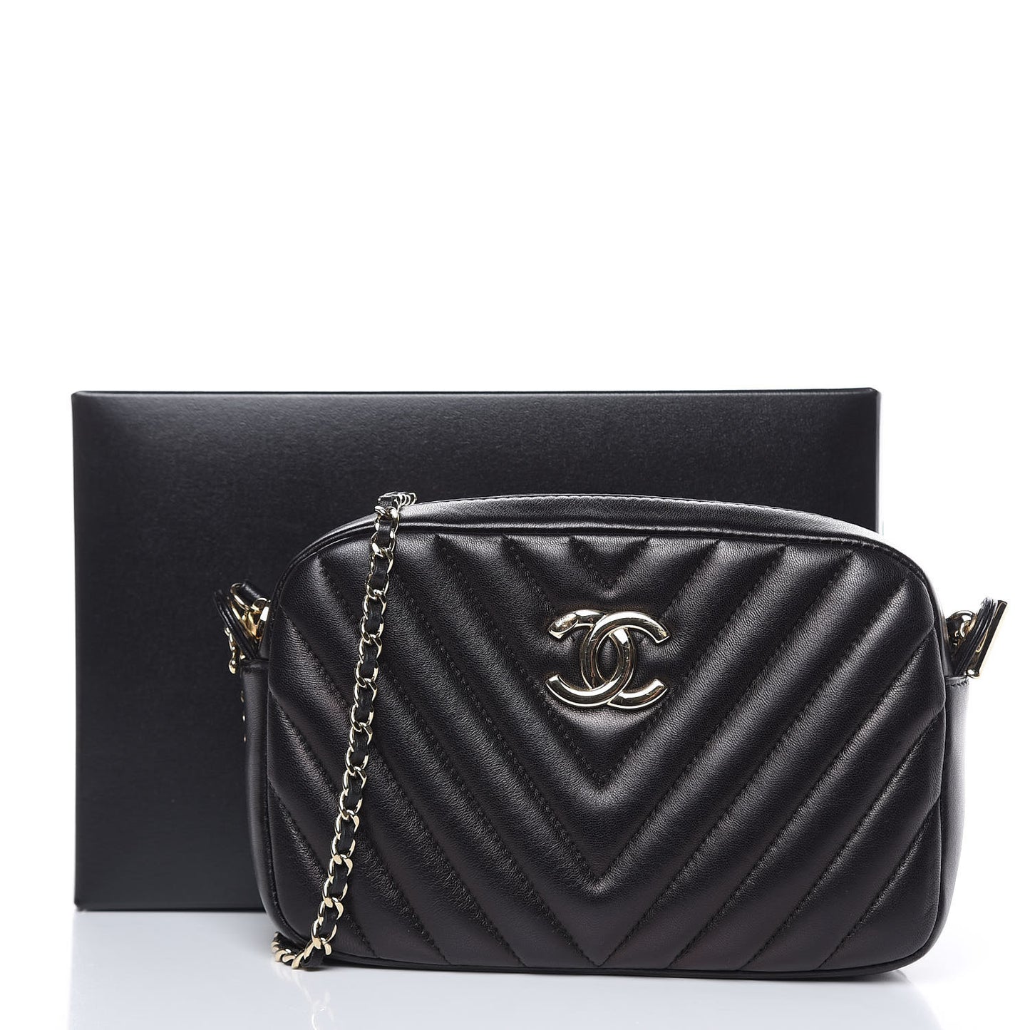 Lambskin Chevron Quilted Camera Case Black