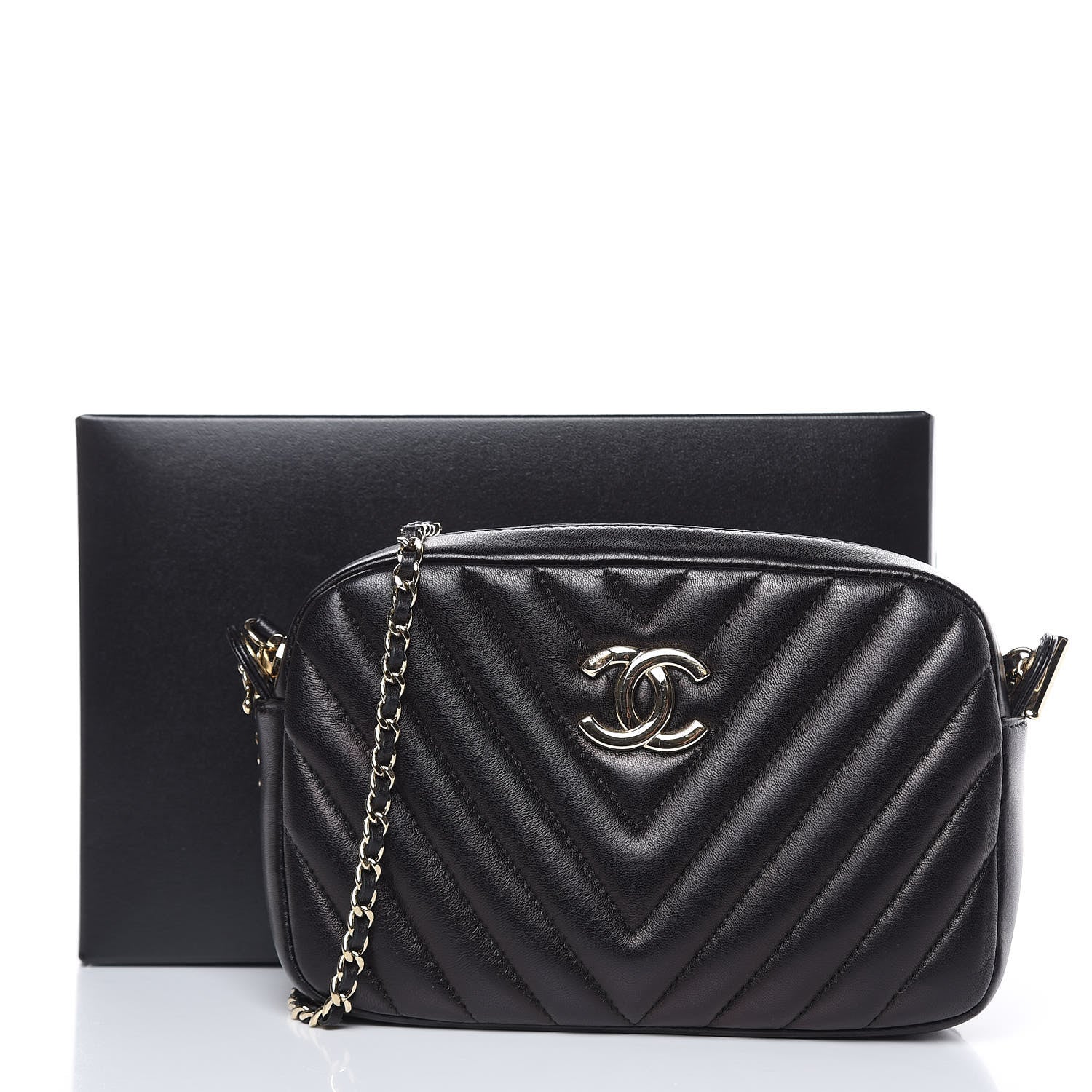 Chanel Lambskin Chevron Quilted Camera Case Black 12 of 12