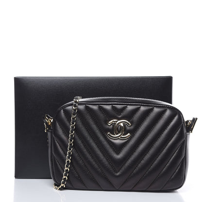 Chanel Lambskin Chevron Quilted Camera Case Black 12 of 12