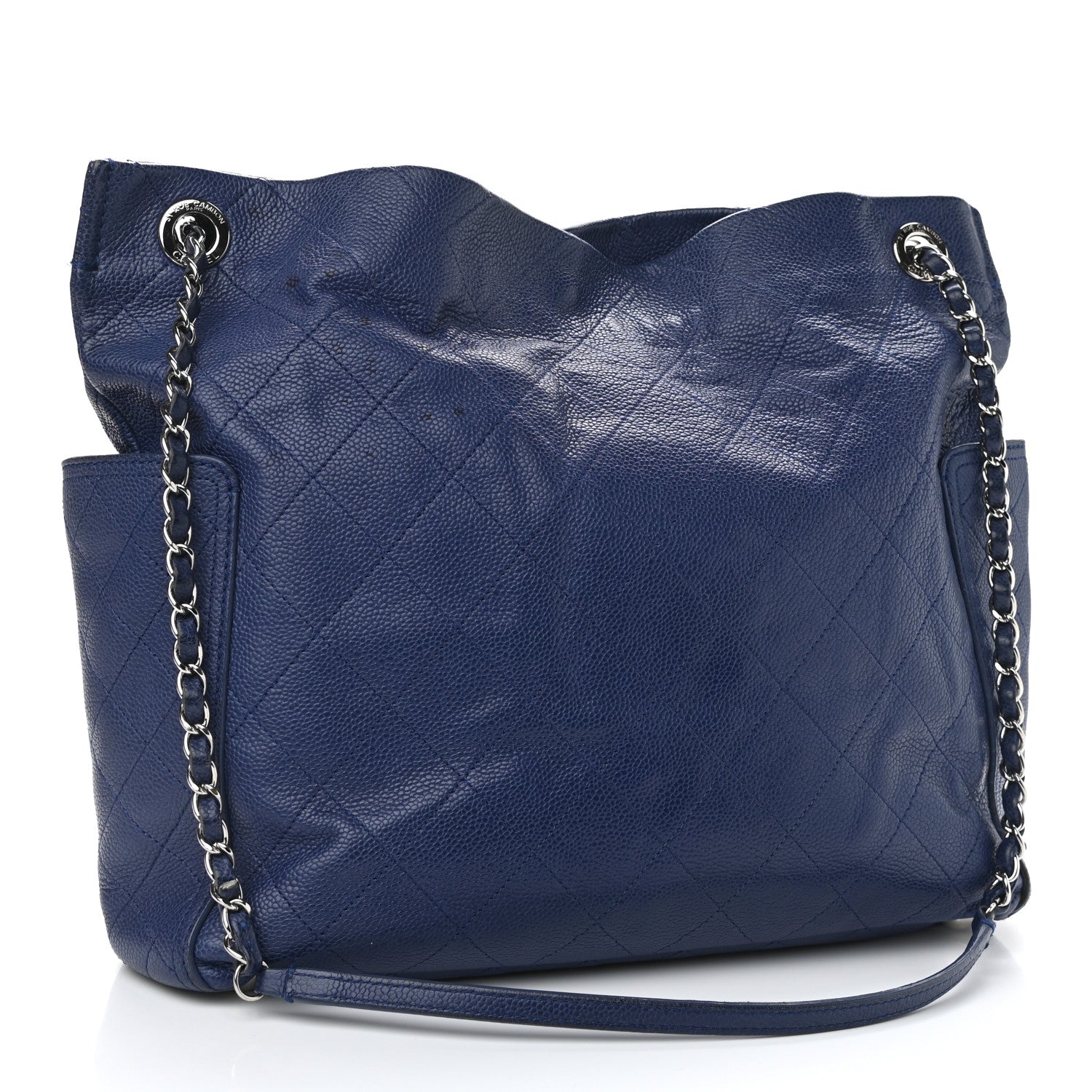 Chanel Grained Calfskin Stitched CC Pocket Tote Navy Blue 2 of 13