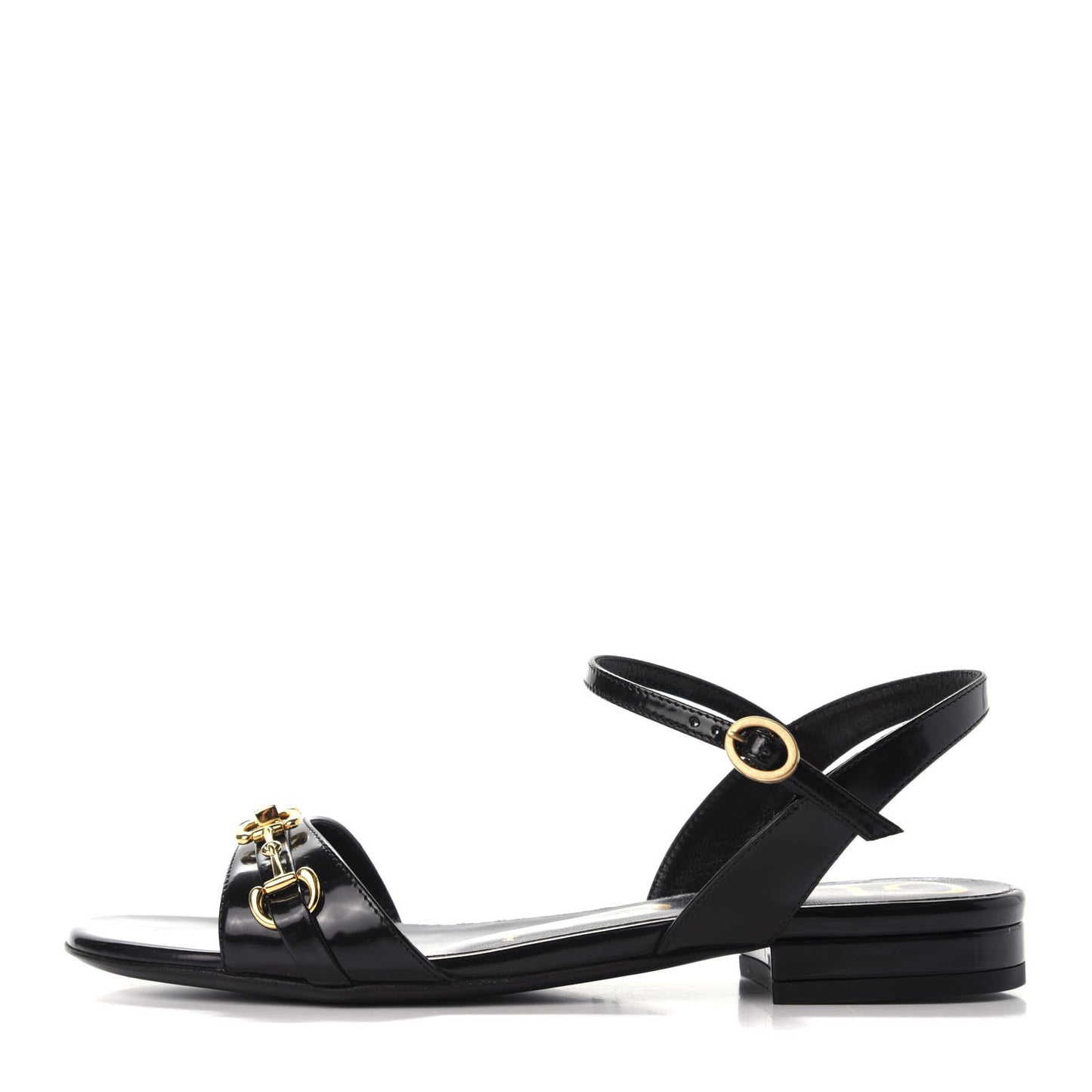 Patent GG Flat Sandals 35 Black