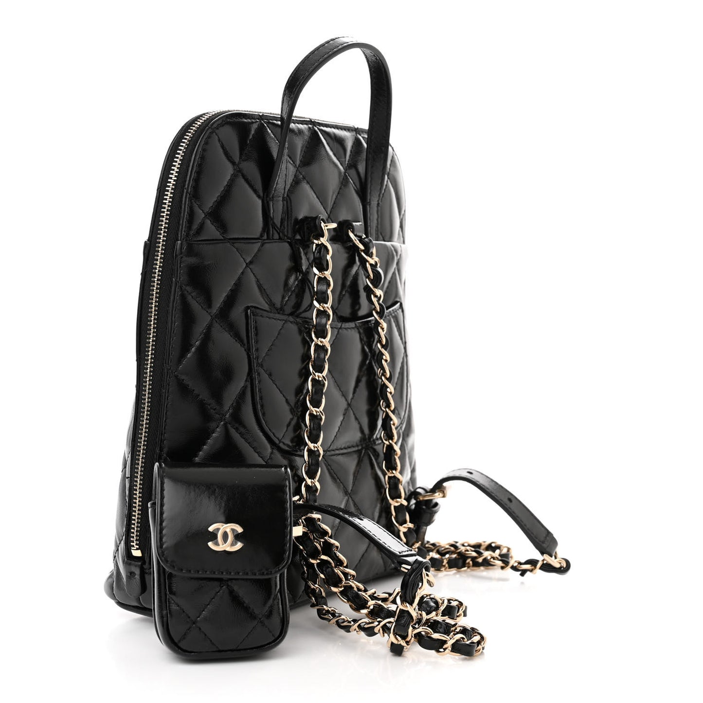 Shiny Calfskin My Pocket Backpack Black