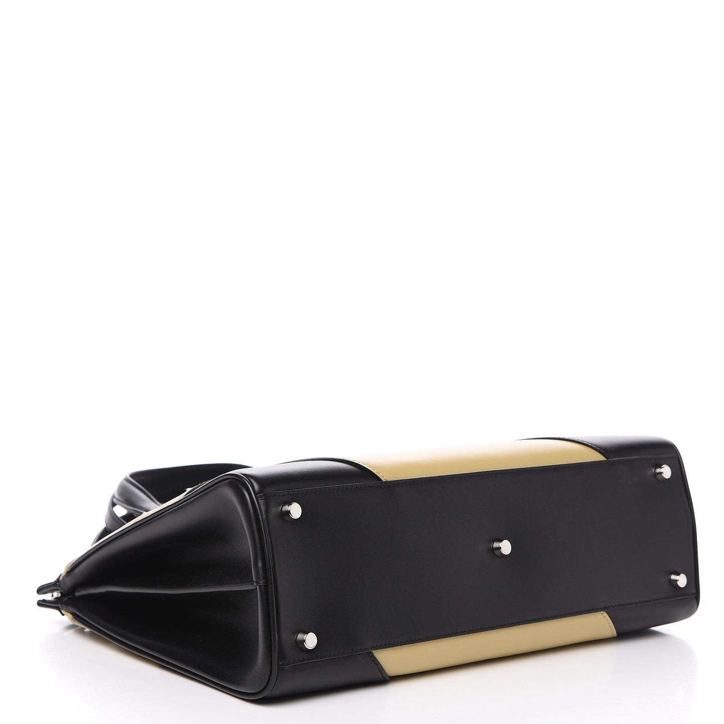 Smooth Calfskin Diagonal Striped Medium Zumi Top Handle Bag Black Beige