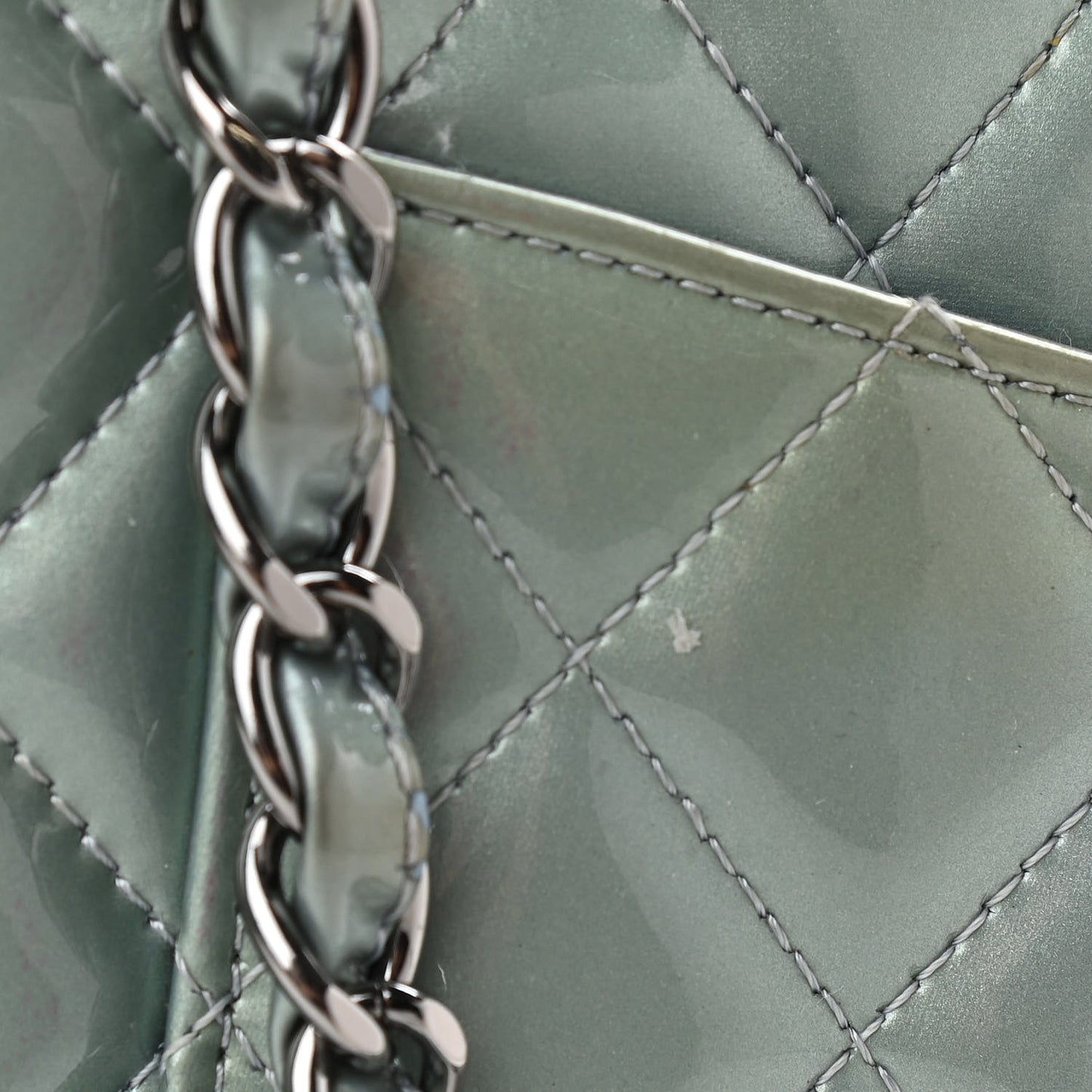 Patent Calfskin Quilted Medium Double Flap Turquoise