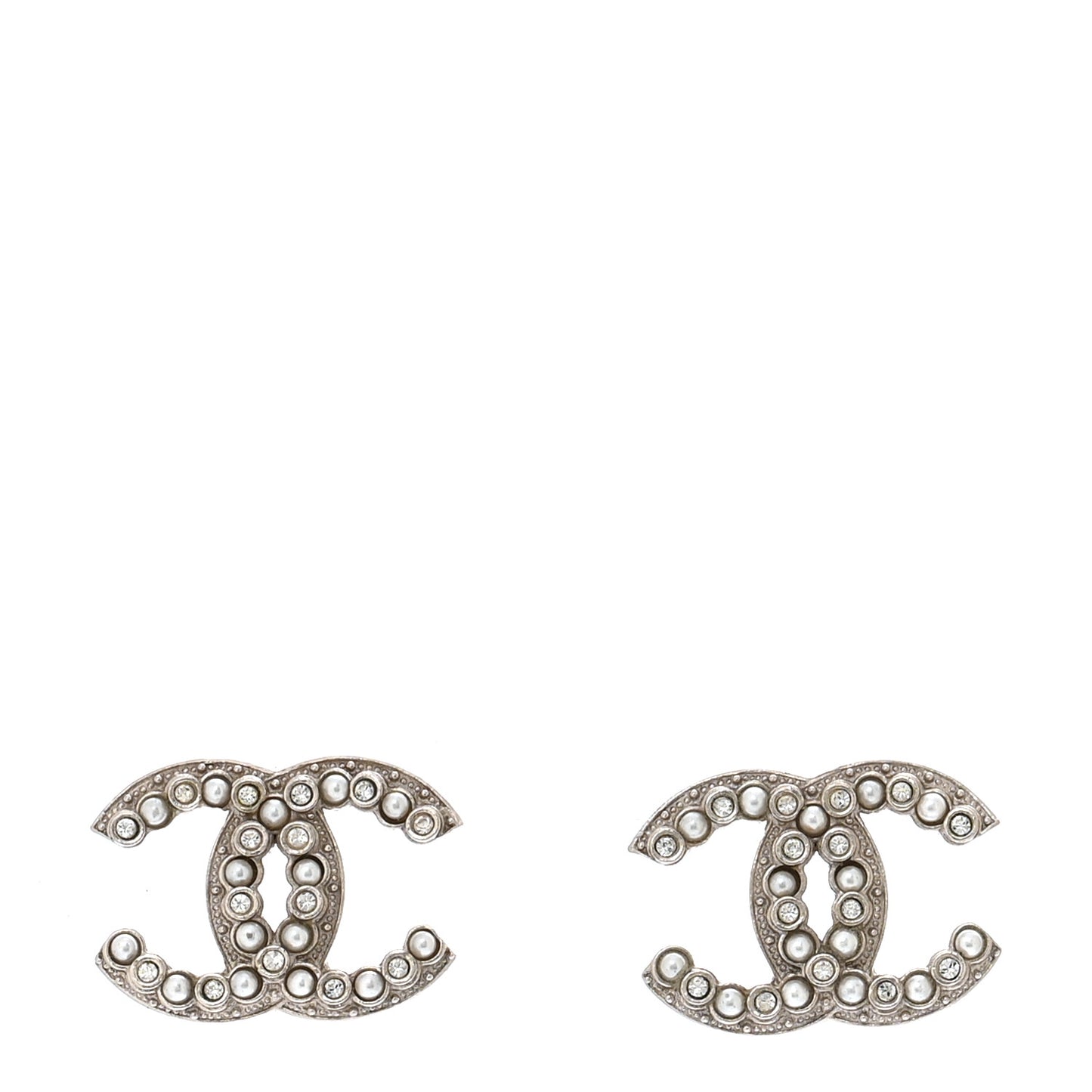 Crystal Pearl CC Earrings Silver