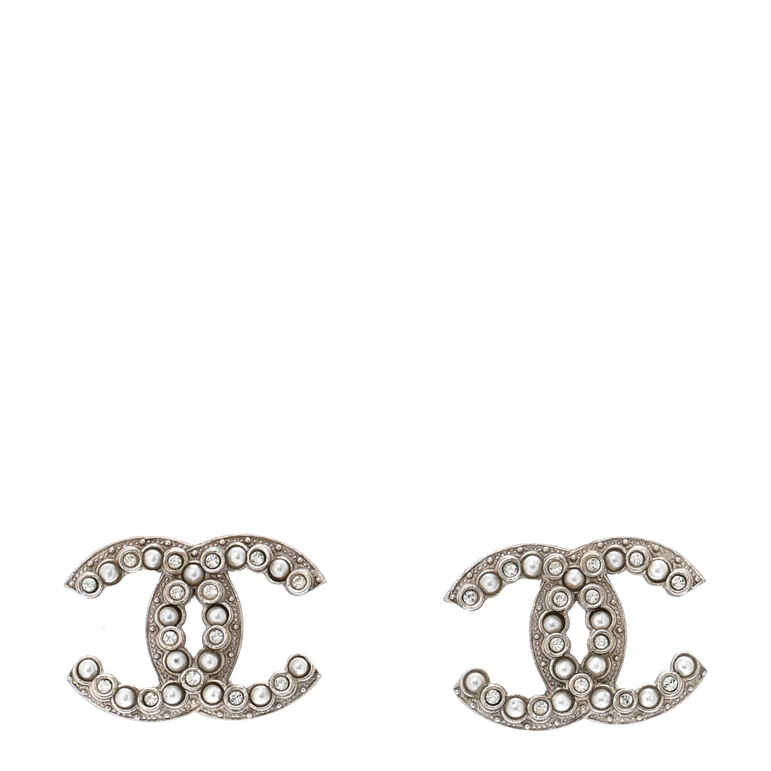 Chanel Crystal Pearl CC Earrings Silver 1 of 5