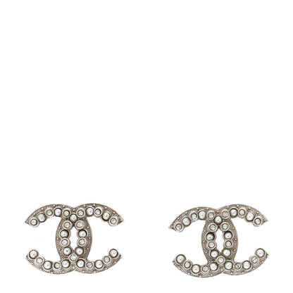 Chanel Crystal Pearl CC Earrings Silver 1 of 5