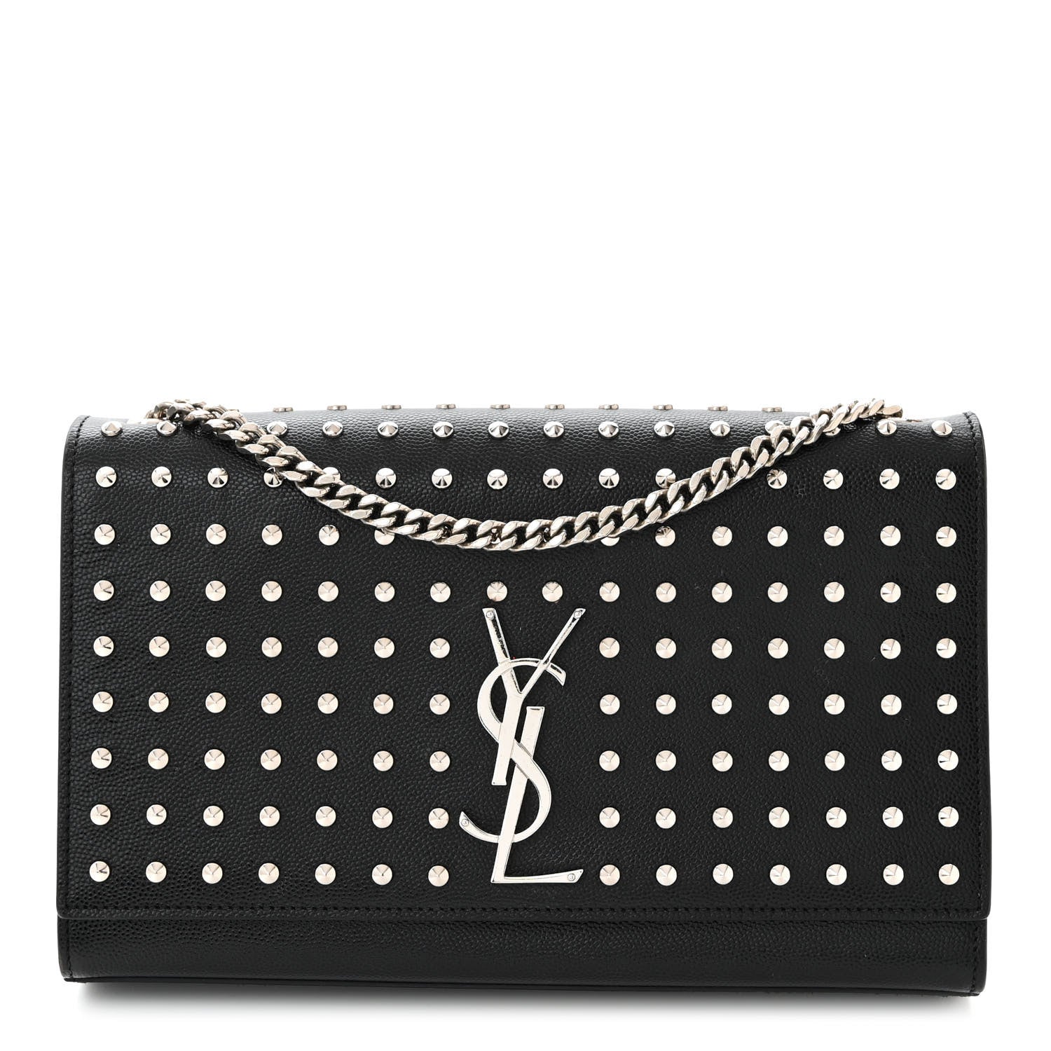 Saint Laurent Grain De Poudre Studded Medium Monogram Kate Satchel Black 1 of 10