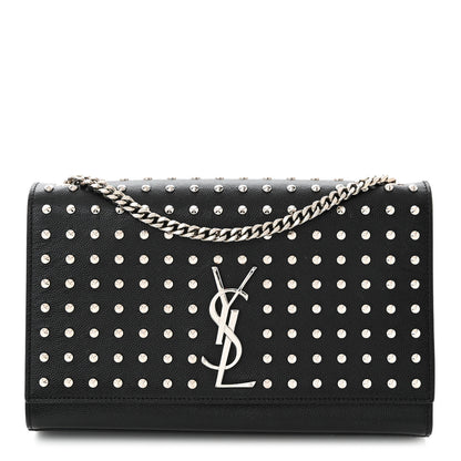 Saint Laurent Grain De Poudre Studded Medium Monogram Kate Satchel Black 1 of 10