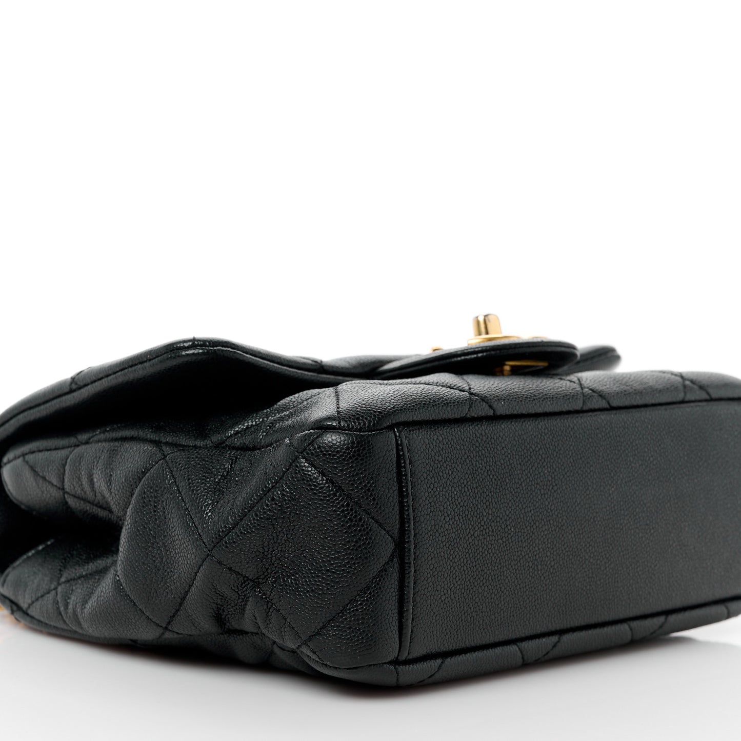 Shiny Caviar Quilted Mini Top Handle Flap Black
