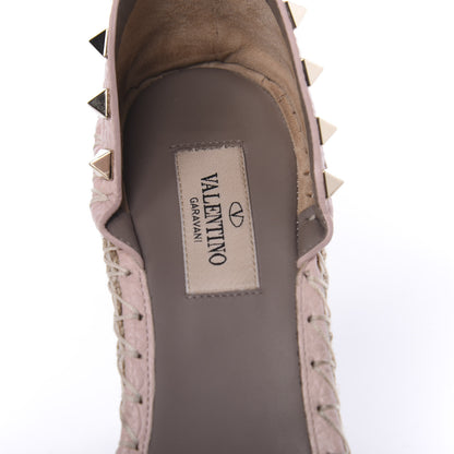 Valentino Garavani Grained Calfskin Rockstud Ankle Strap Espadrille 15/105mm Wedge Sandals 37 Rose Quartz Natural 5 of 11