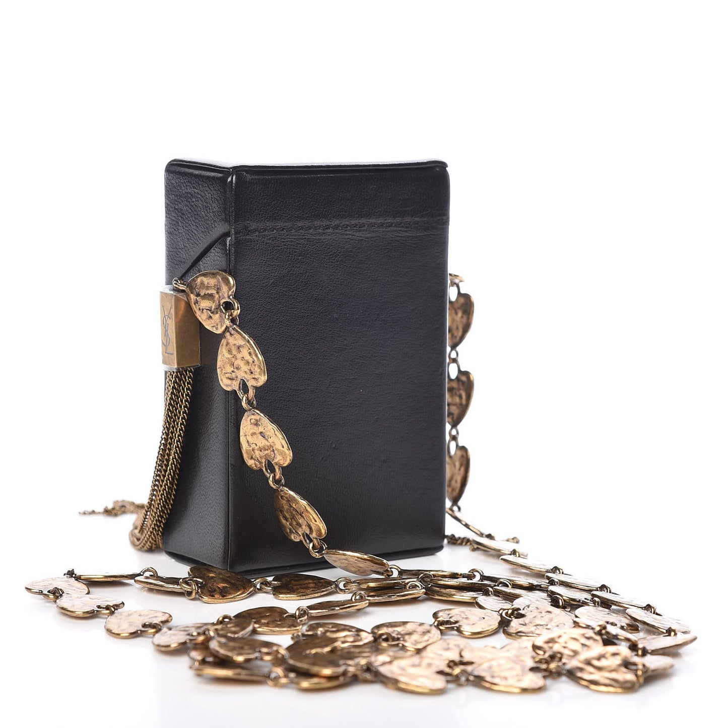 Lambskin Smoking Box Heart Motif Crossbody Black