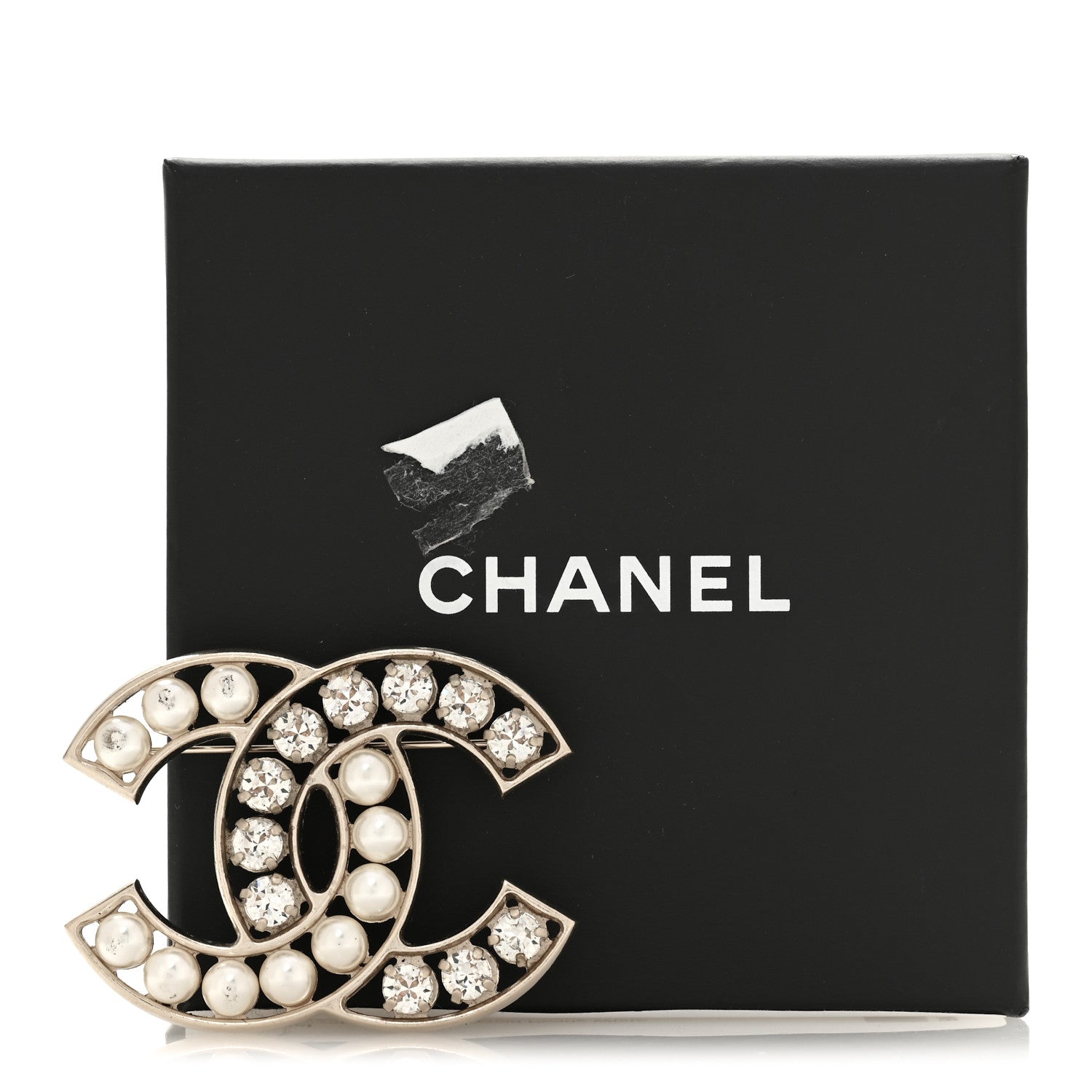 Chanel Pearl Crystal CC Brooch Gold Pearly White 4 of 4