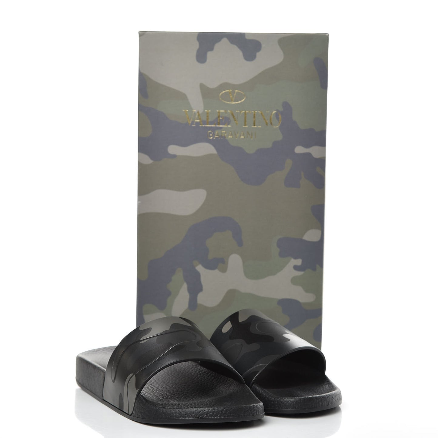 Rubber Camo Slide Sandals 40 Black