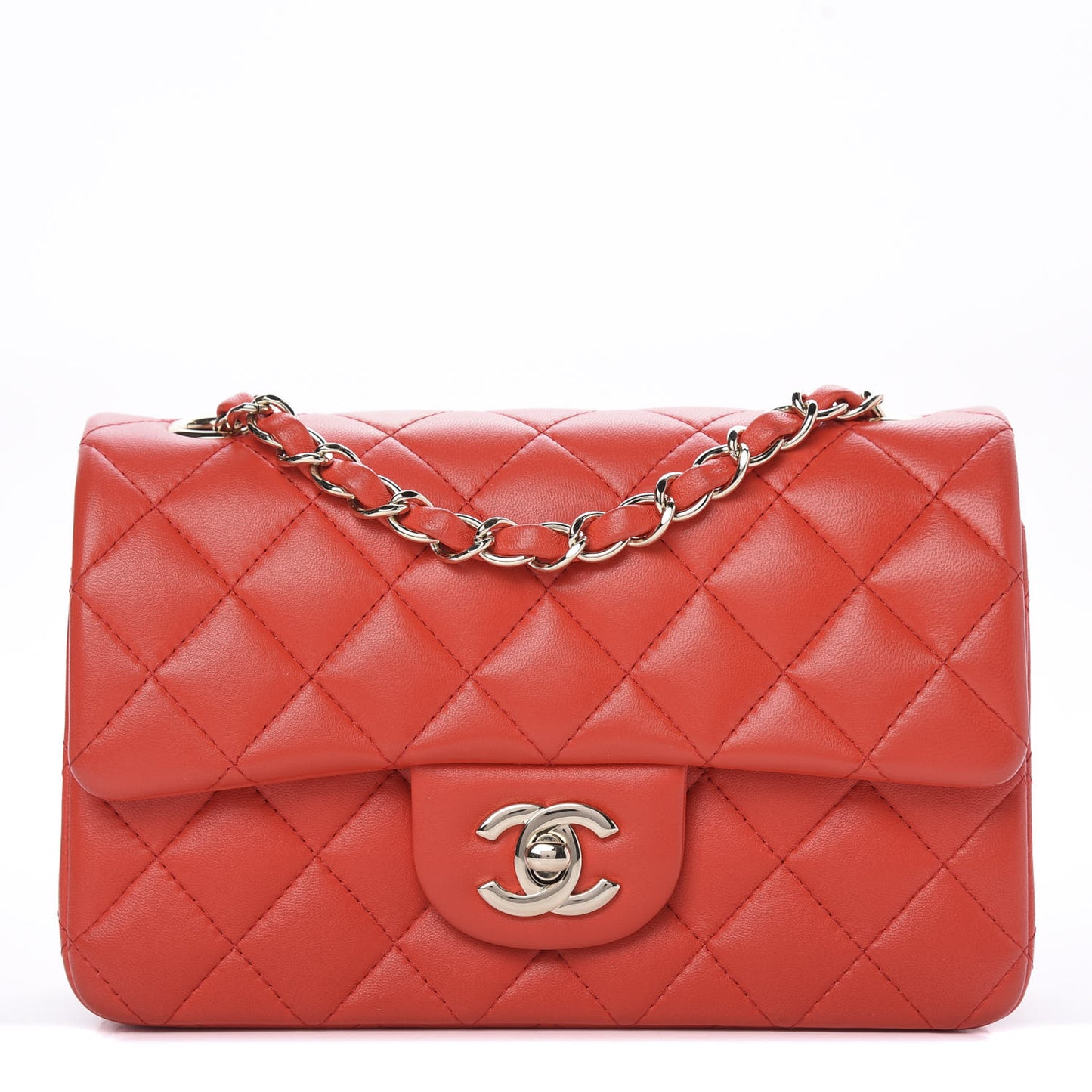 Lambskin Quilted Mini Rectangular Flap Red