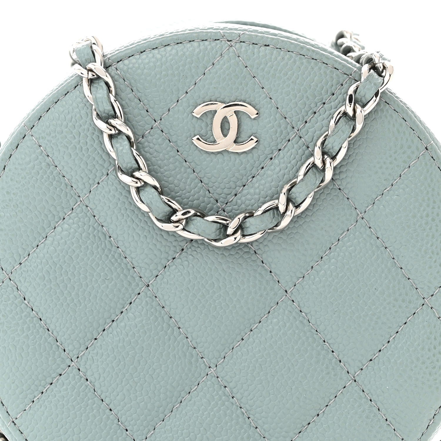 Chanel Caviar Quilted Round Clutch With Chain Light Blue 8 of 10