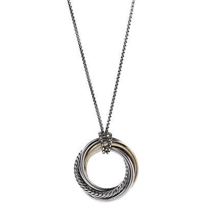 David Yurman Sterling Silver 14K Yellow Gold 37mm Crossover Pendant Necklace 1 of 5
