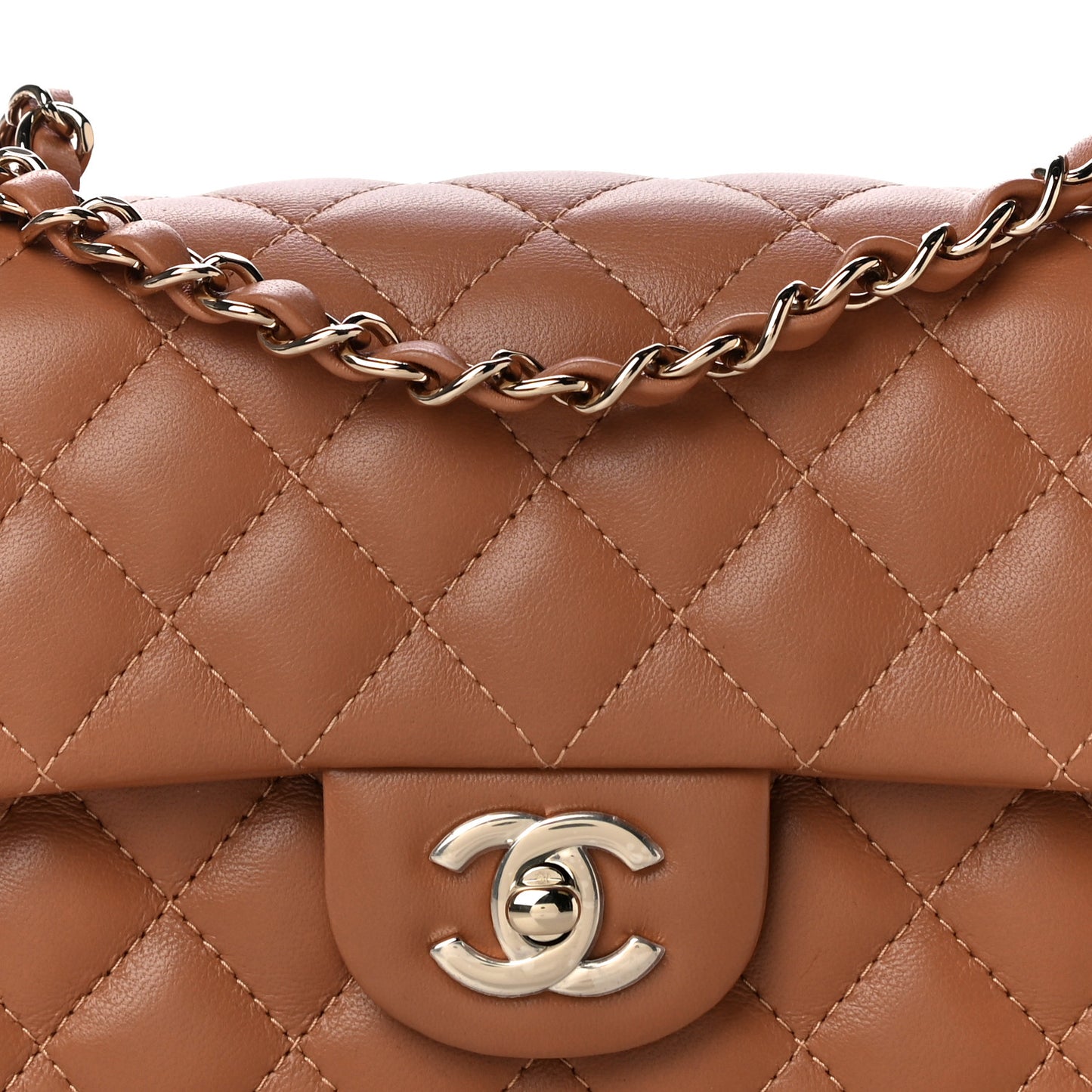 Lambskin Quilted Mini Rectangular Flap Brown