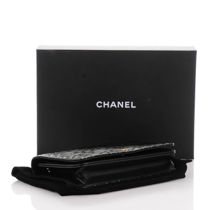 Chanel Lambskin Camellia Embossed Wallet On Chain WOC Black Gold 4 of 8