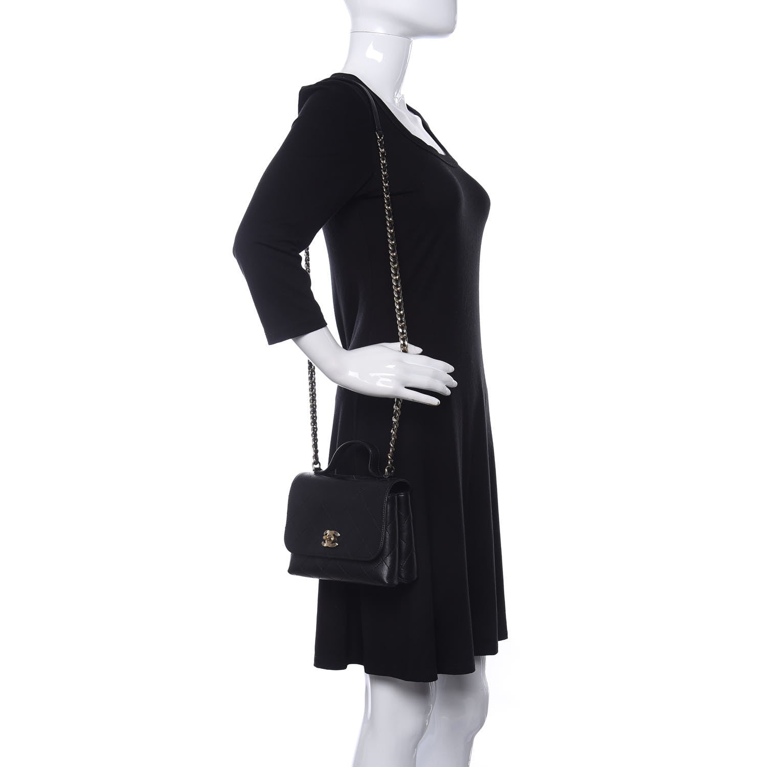 Chanel Calfskin Quilted Small Double Pocket Top Handle Flap Black 2 of 10