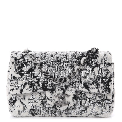 Chanel Tweed Patent Woven Mini Rectangular Flap Ecru Black 1 of 10