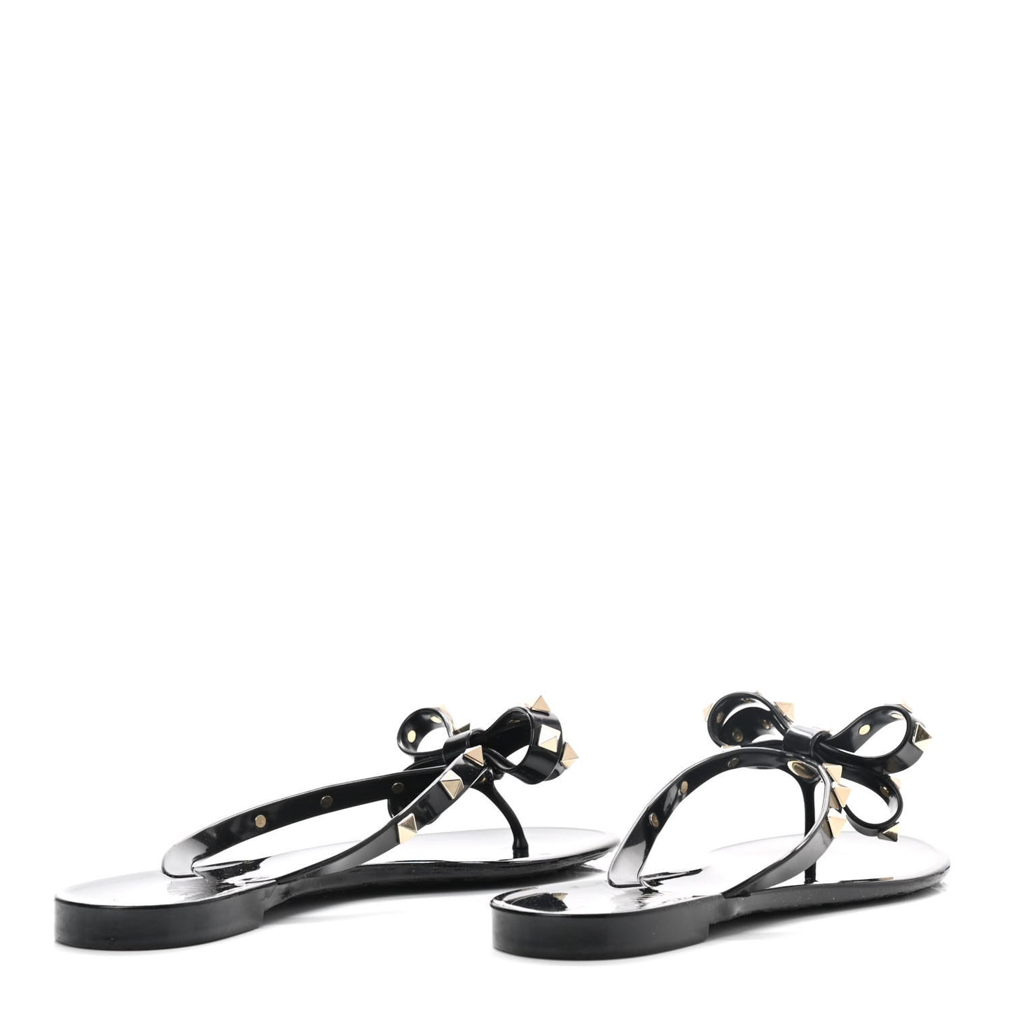 PVC Jelly Rockstud Bow Thong Sandals 37 Black