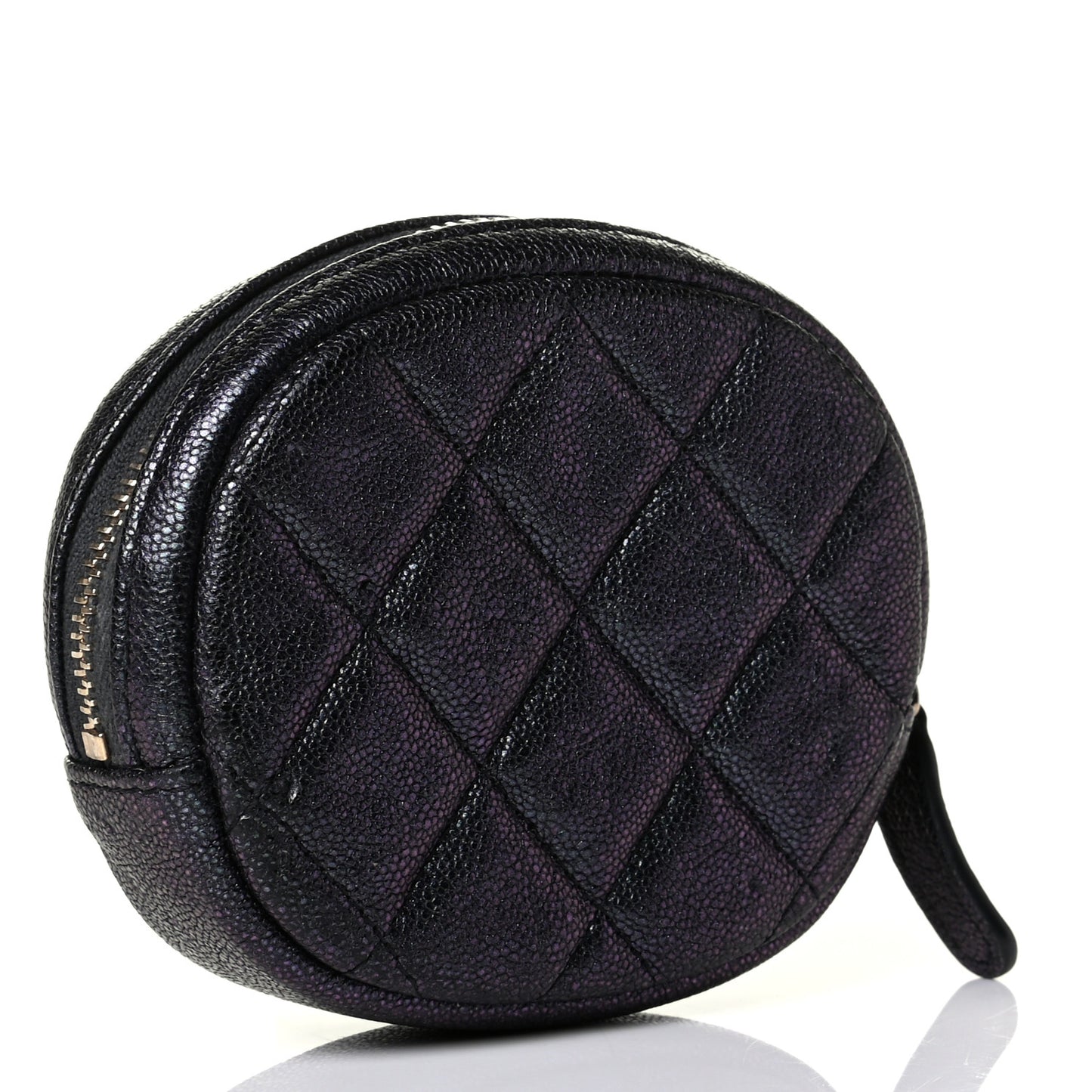 Iridescent Caviar Quilted Zip Around Classic Coin Purse Black