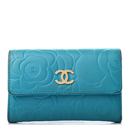 Chanel Lambskin Camellia Embossed Flap Card Holder Blue 1 of 10