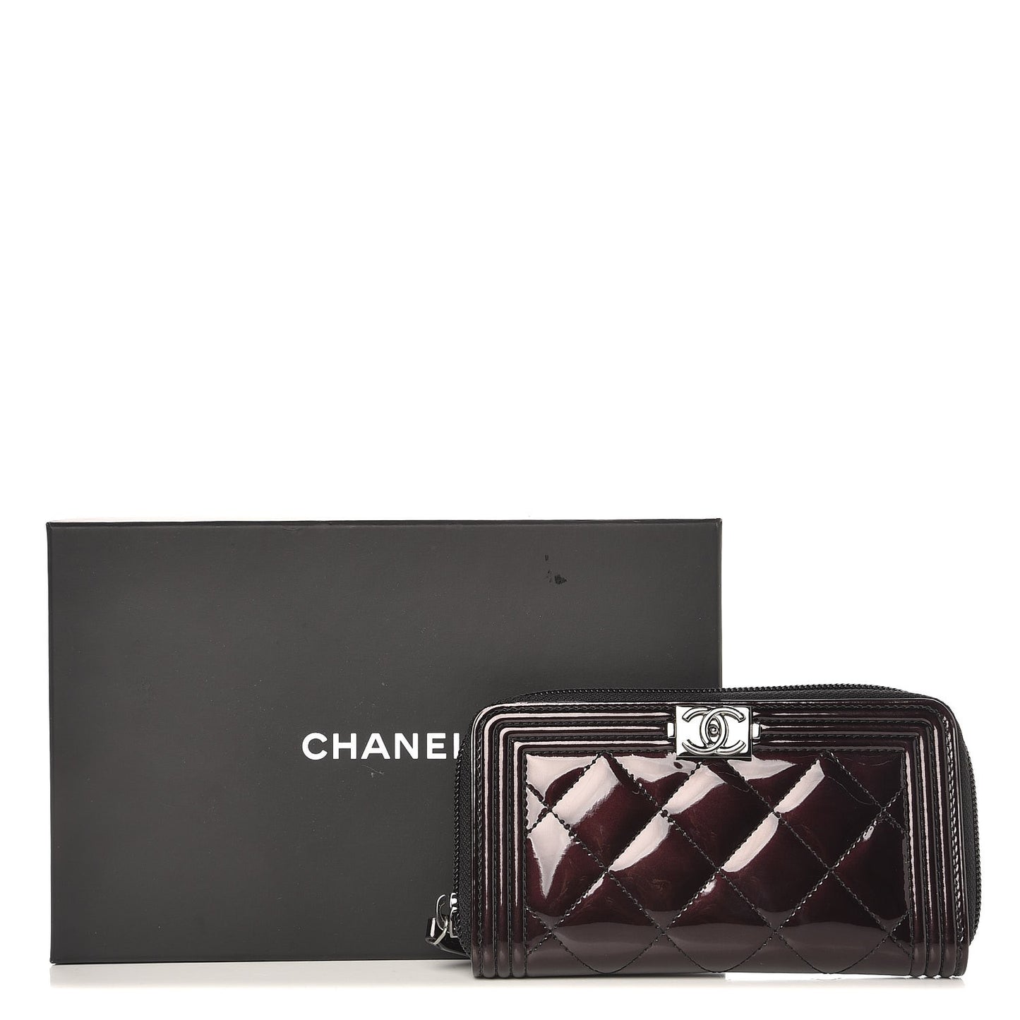 Patent Quilted Boy Zip Around Wallet Burgundy