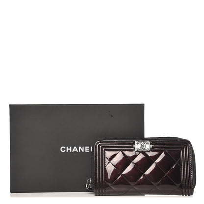 Chanel Patent Quilted Boy Zip Around Wallet Burgundy 9 of 9