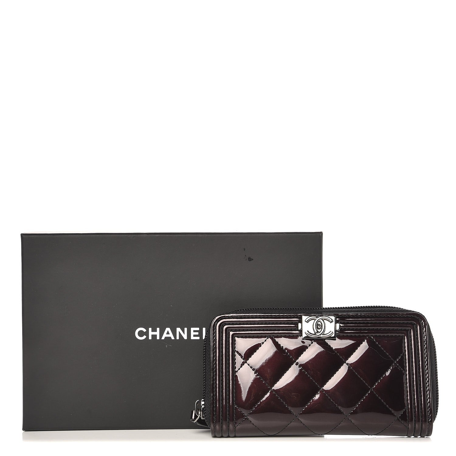 Chanel Patent Quilted Boy Zip Around Wallet Burgundy 9 of 9
